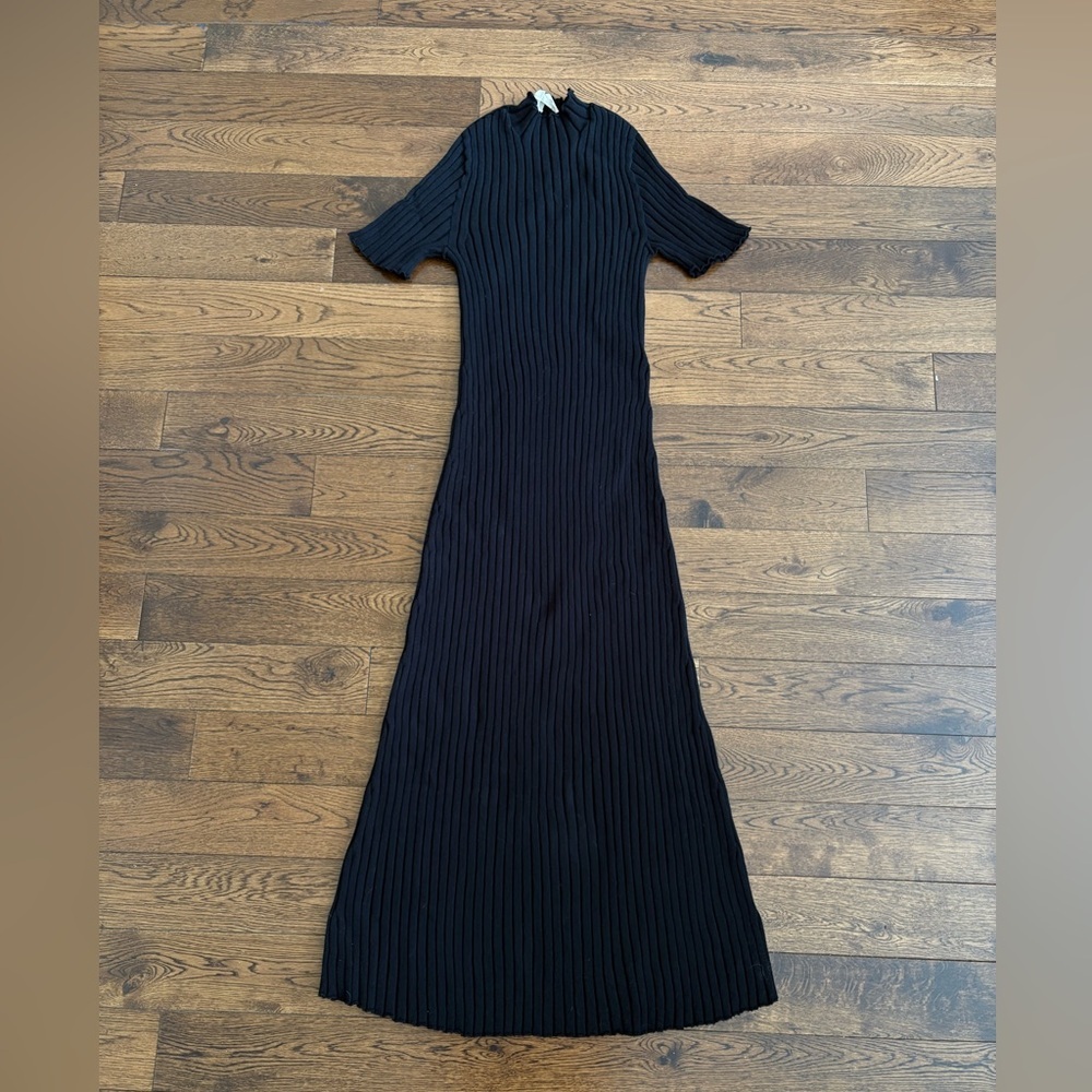 LA MAILLE SÉZANE Black Ribbed Short Sleeve Slim Knit Dress Size Medium